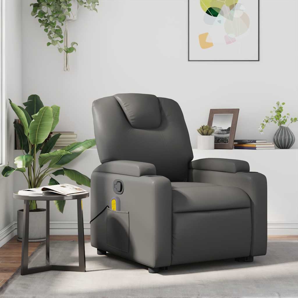 Poltrona de massagens reclinável couro artificial cinzento