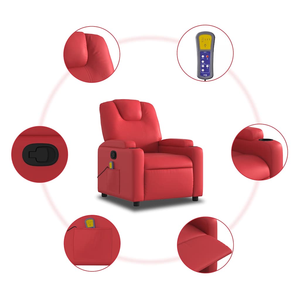 Poltrona de massagens reclinável couro artificial vermelho