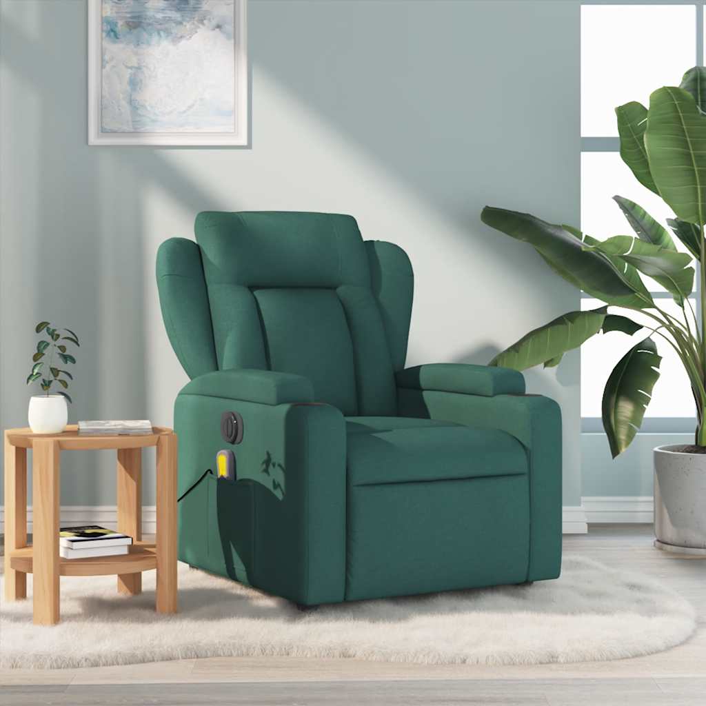 Poltrona de massagens reclinável tecido verde-escuro