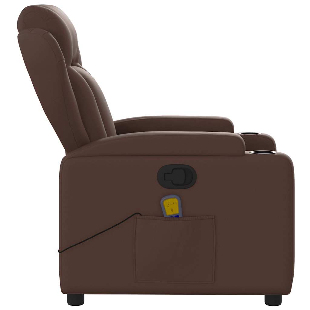 Poltrona de massagens reclinável couro artificial castanho