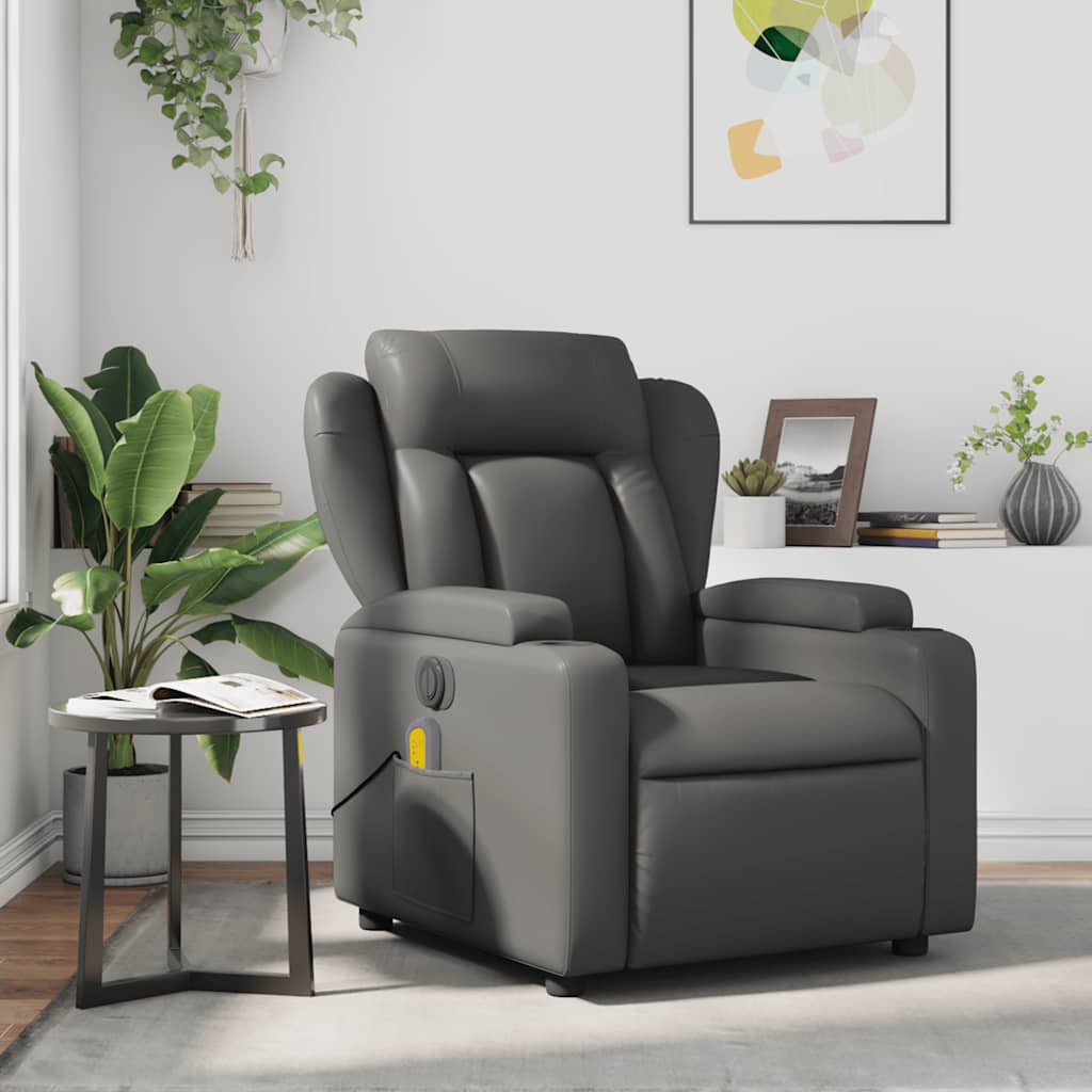 Poltrona de massagens reclinável couro artificial cinzento
