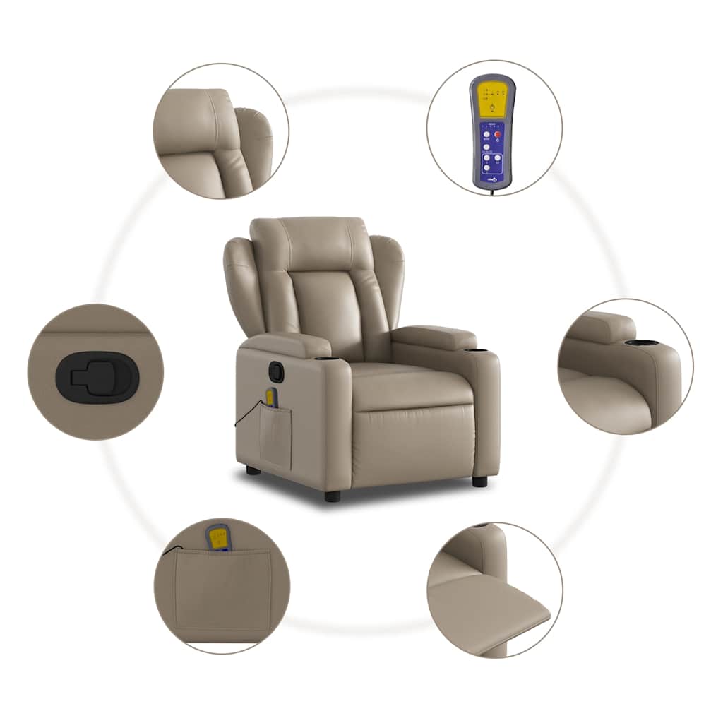 Poltrona de massagens reclinável couro artificial cappuccino