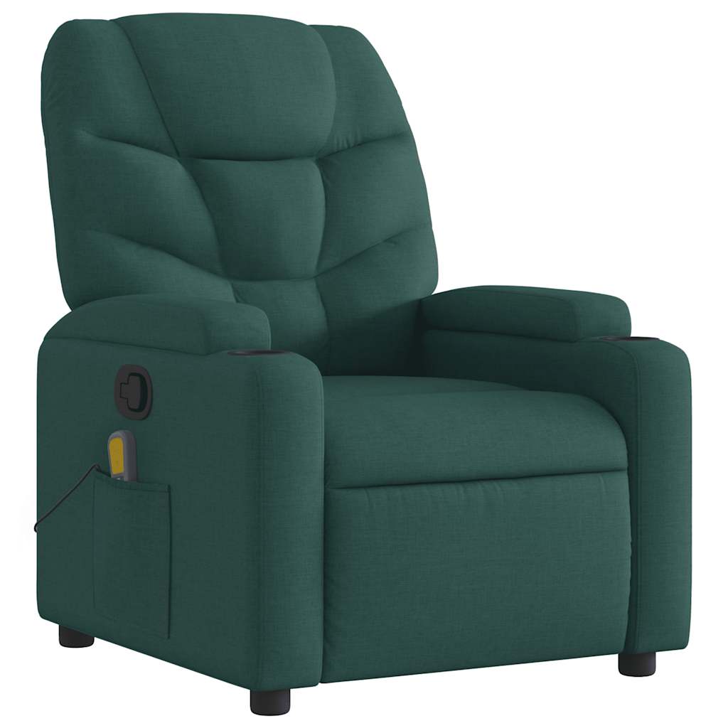 Poltrona de massagens reclinável tecido verde-escuro