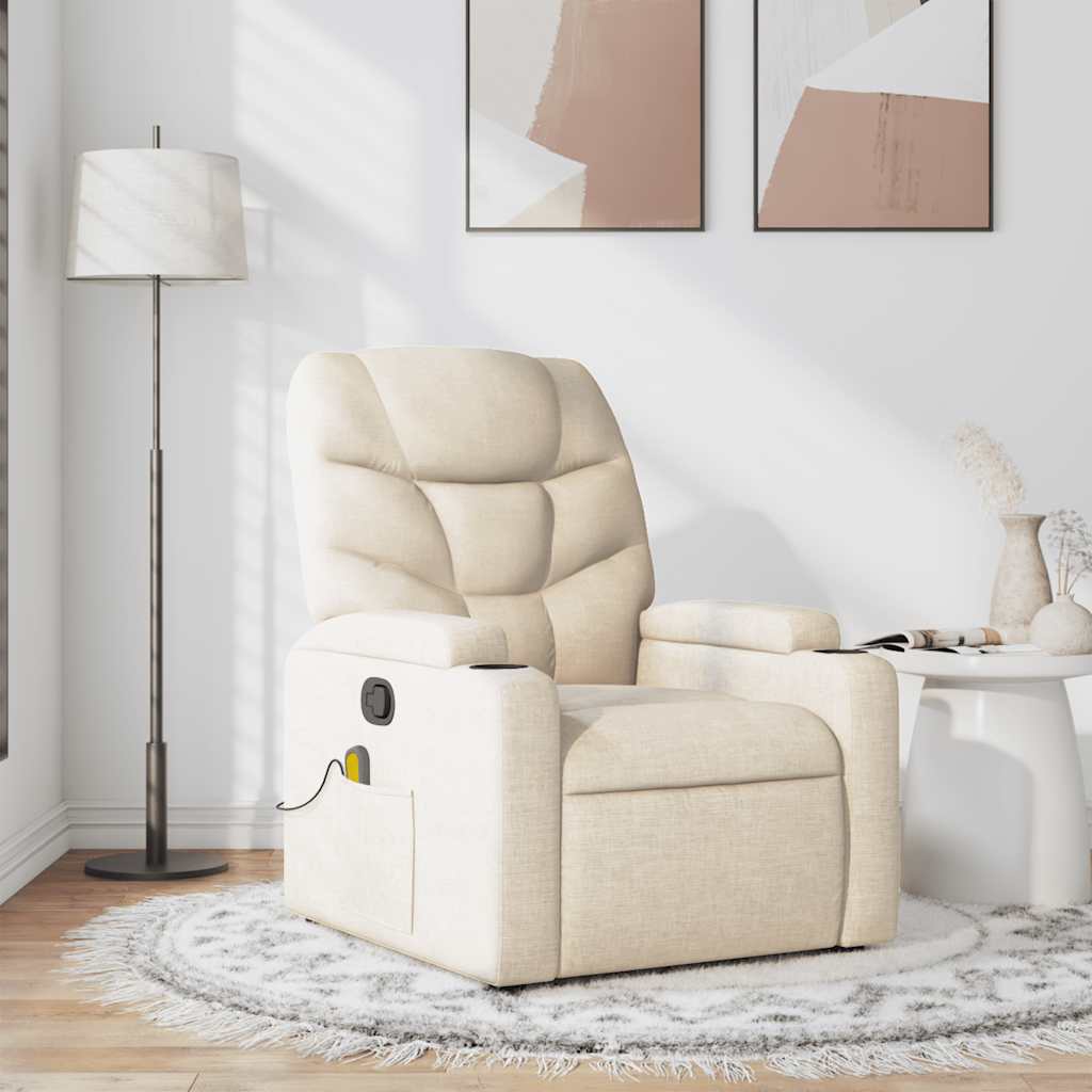 Poltrona de massagens reclinável tecido cor creme