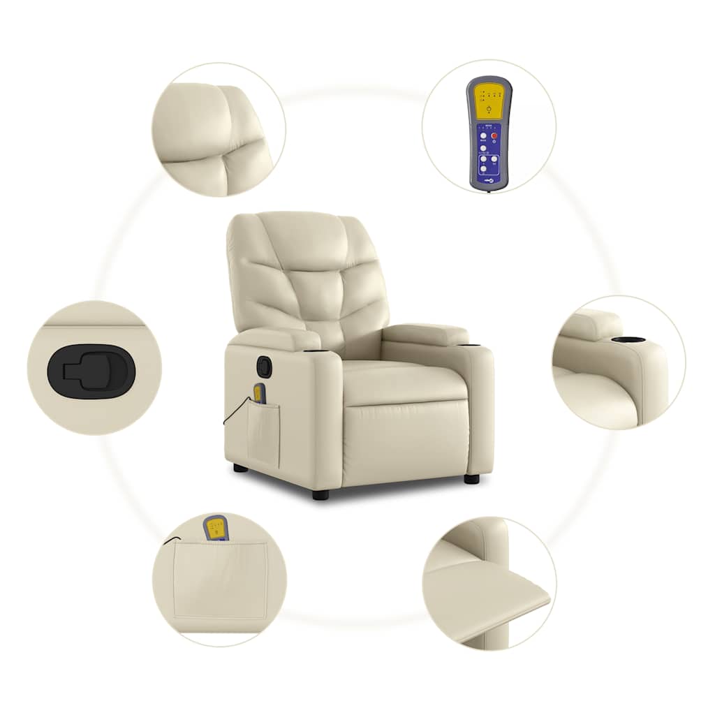 Poltrona de massagens reclinável couro artificial cor creme
