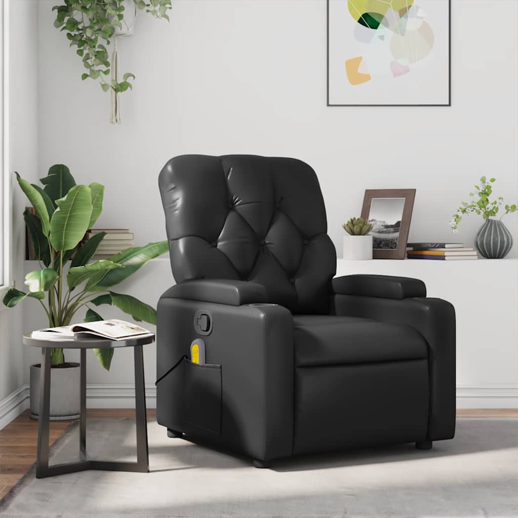 Poltrona de massagens reclinável couro artificial preto