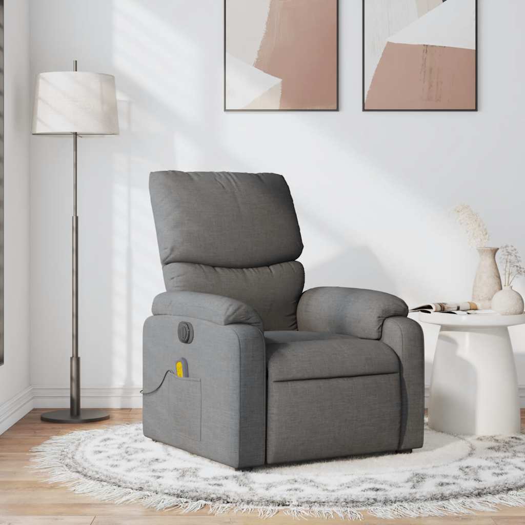 Poltrona de massagens reclinável tecido cinzento-escuro