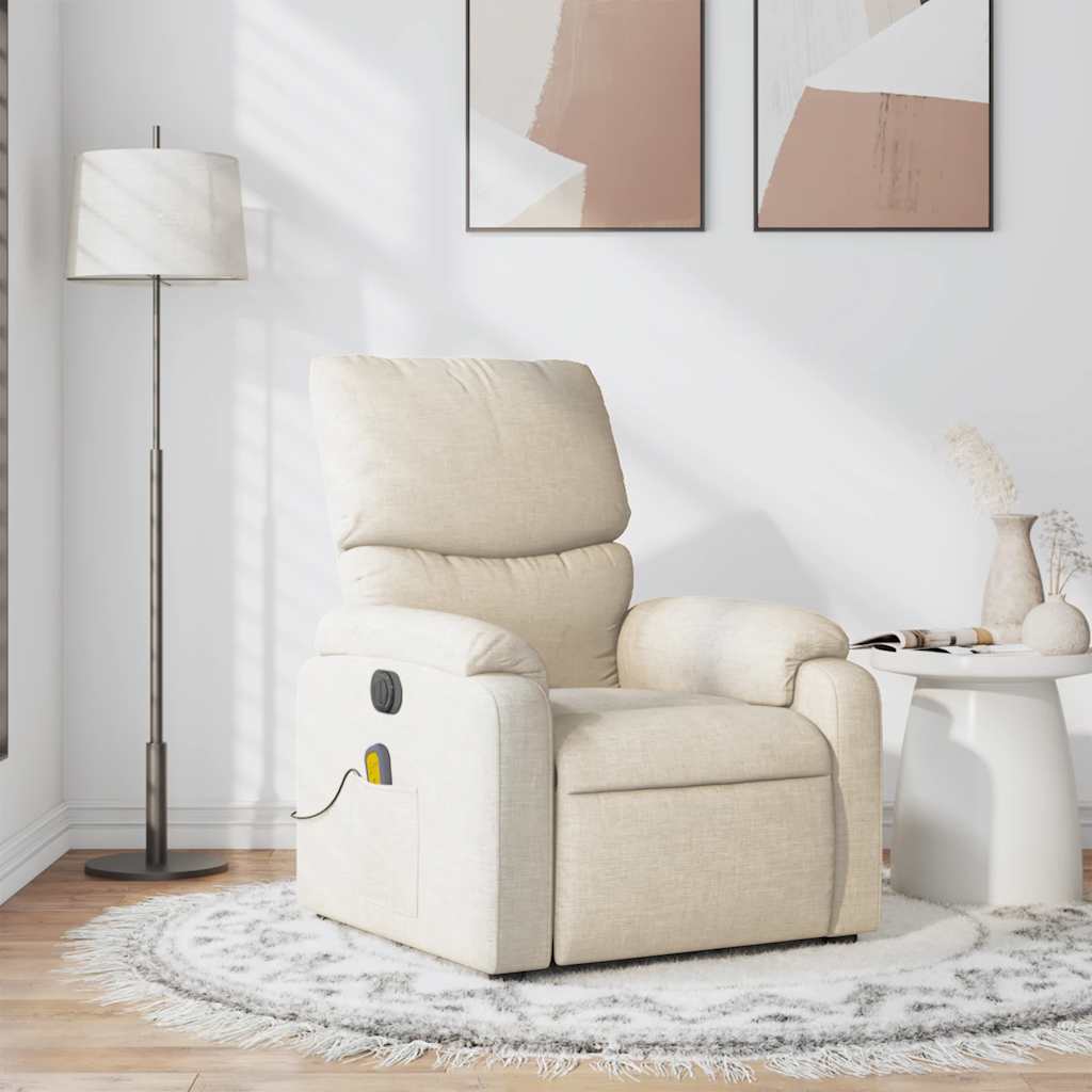 Poltrona de massagens reclinável tecido cor creme