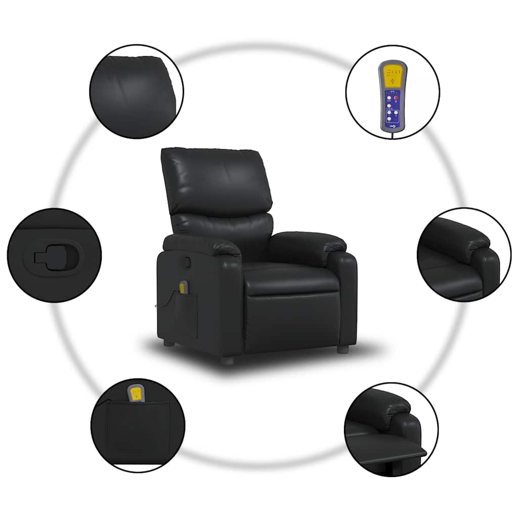 Poltrona de massagens reclinável couro artificial preto