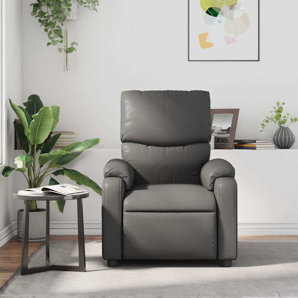 Poltrona de massagens reclinável couro artificial cinzento