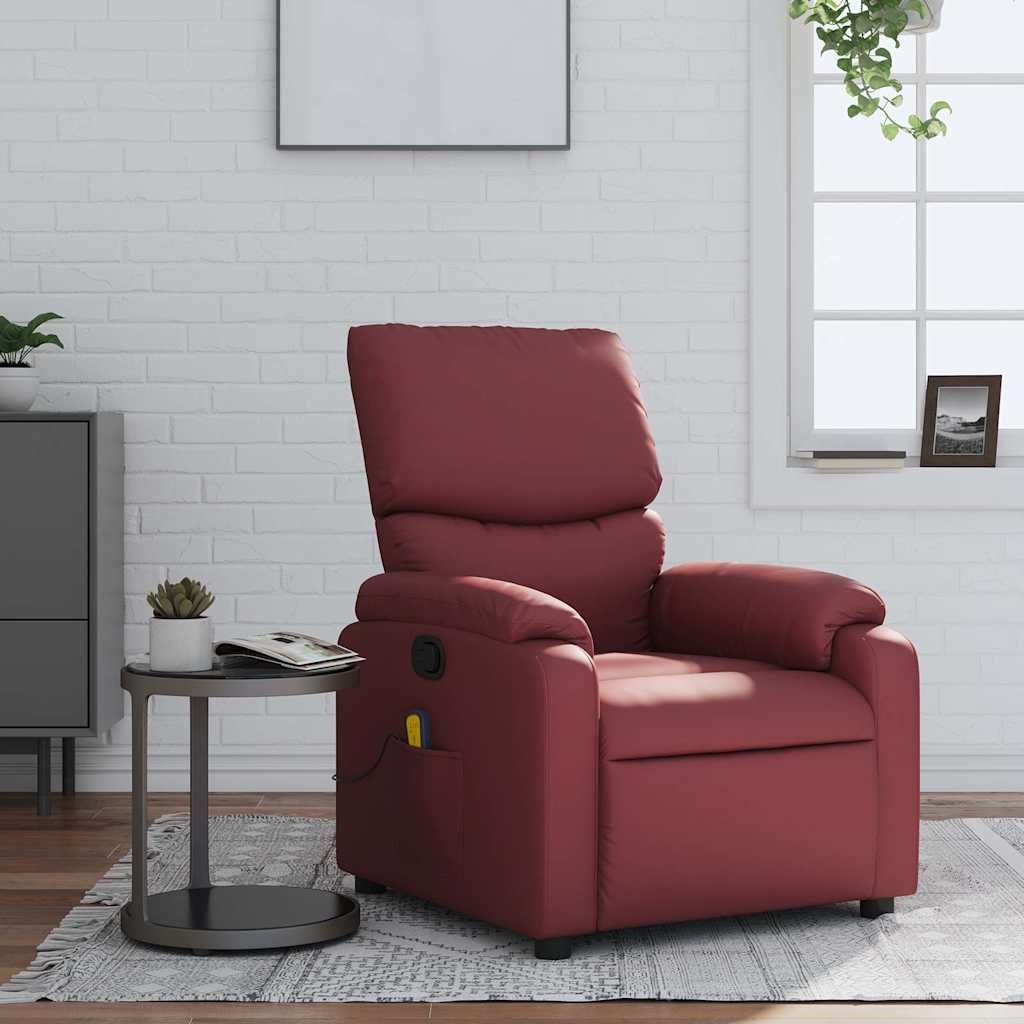 Poltrona massagens reclinável couro artificial vermelho tinto