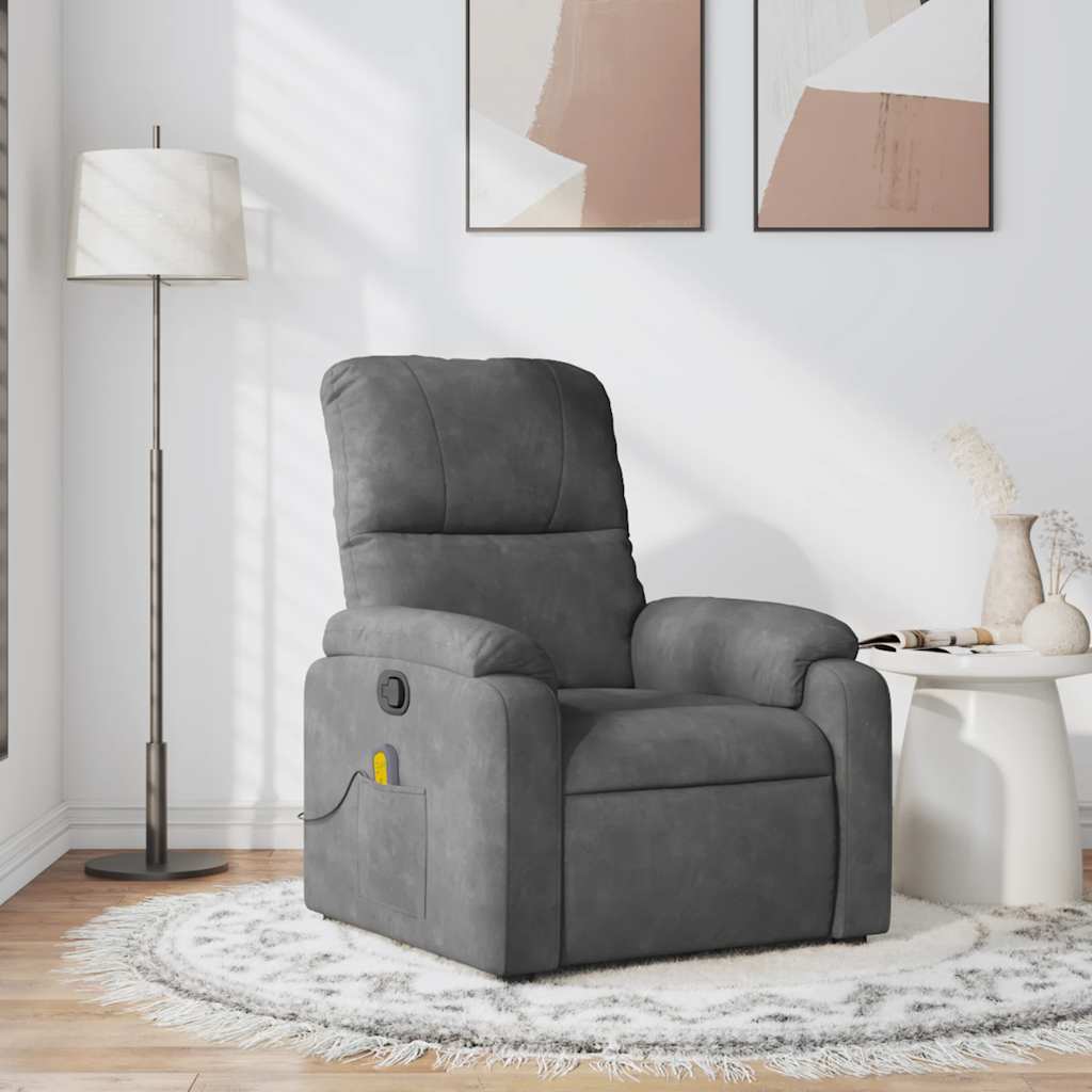 Poltrona de massagens reclinável tecido microfibra cinza-escuro