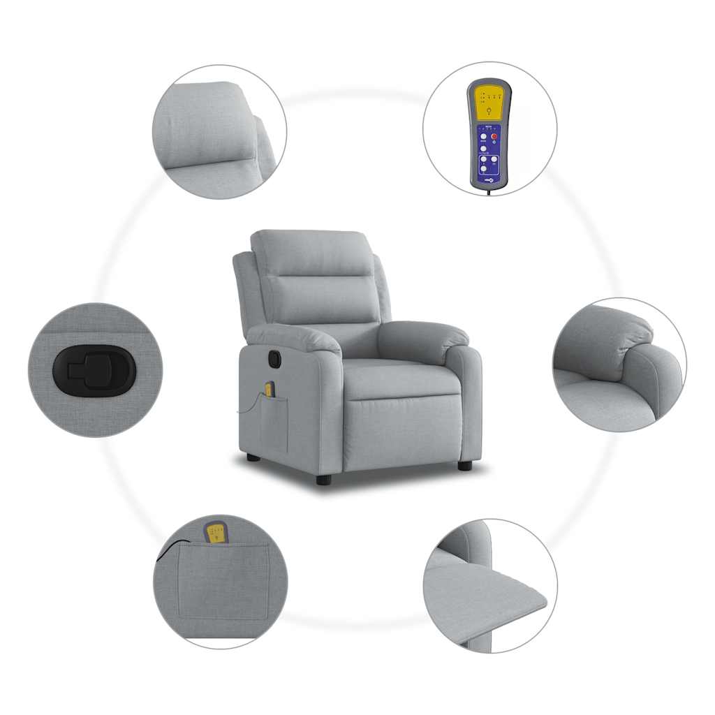 Poltrona de massagens reclinável tecido cinzento-claro