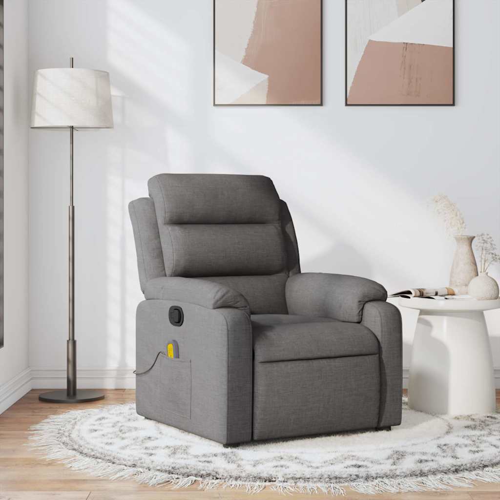 Poltrona de massagens reclinável tecido cinzento-escuro