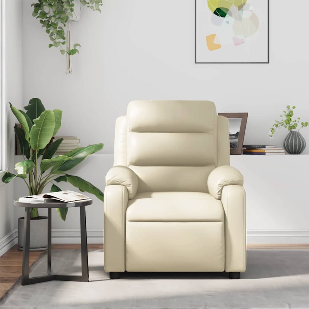 Poltrona de massagens reclinável couro artificial cor creme