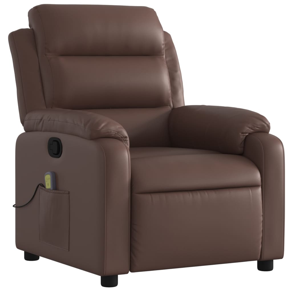 Poltrona de massagens reclinável couro artificial castanho