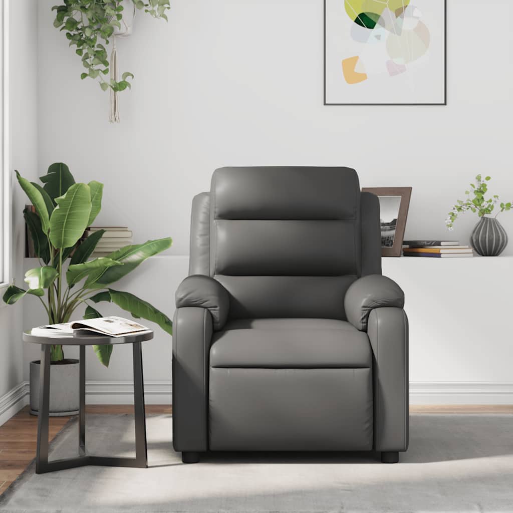 Poltrona de massagens reclinável couro artificial cinzento