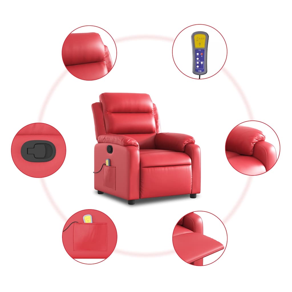 Poltrona de massagens reclinável couro artificial vermelho