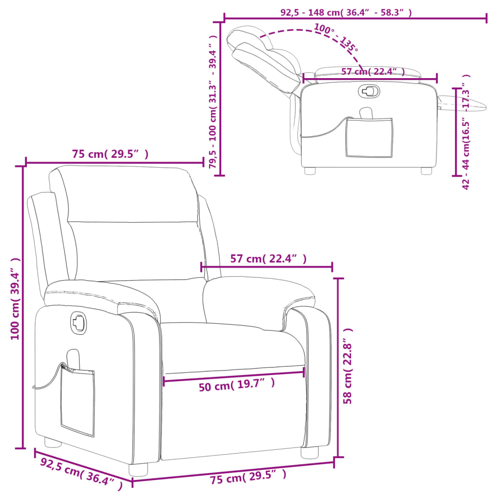 Poltrona de massagens reclinável couro artificial cappuccino