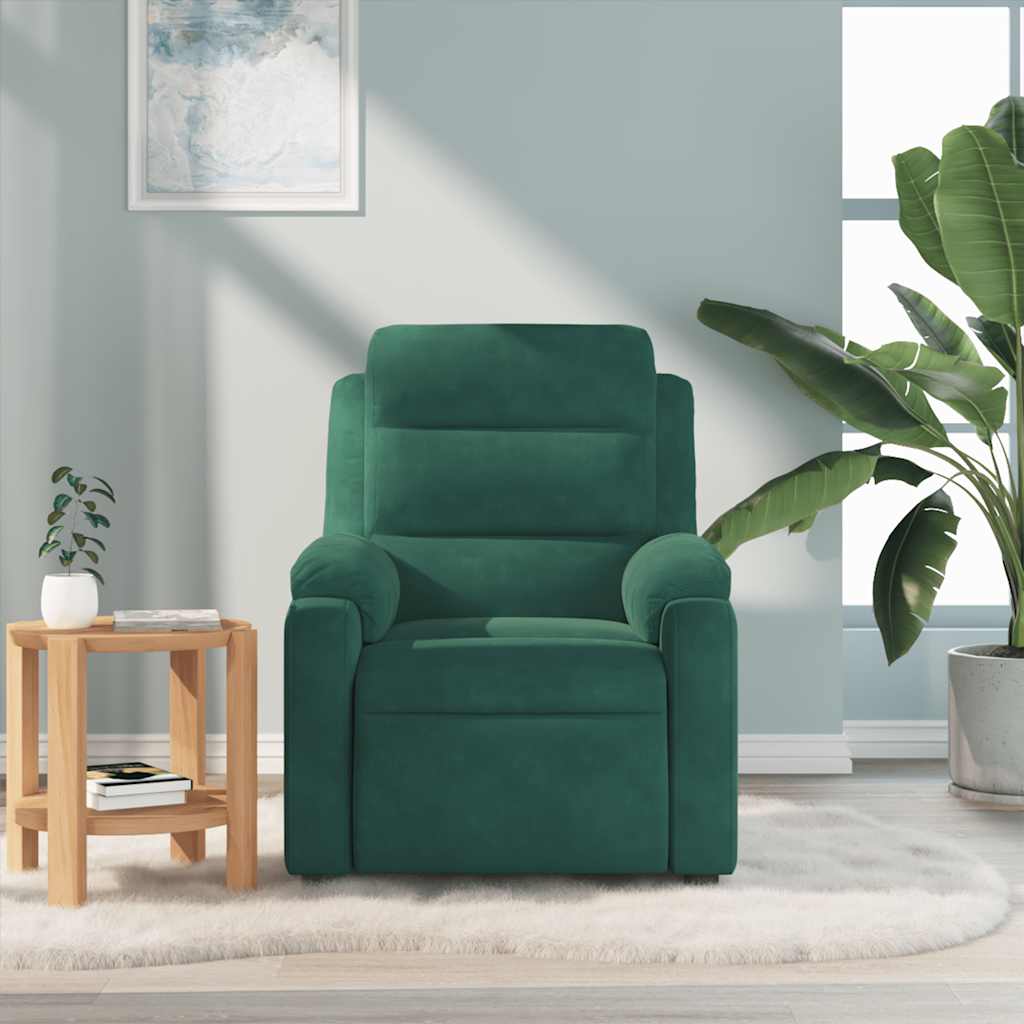 Poltrona de massagens reclinável veludo verde-escuro