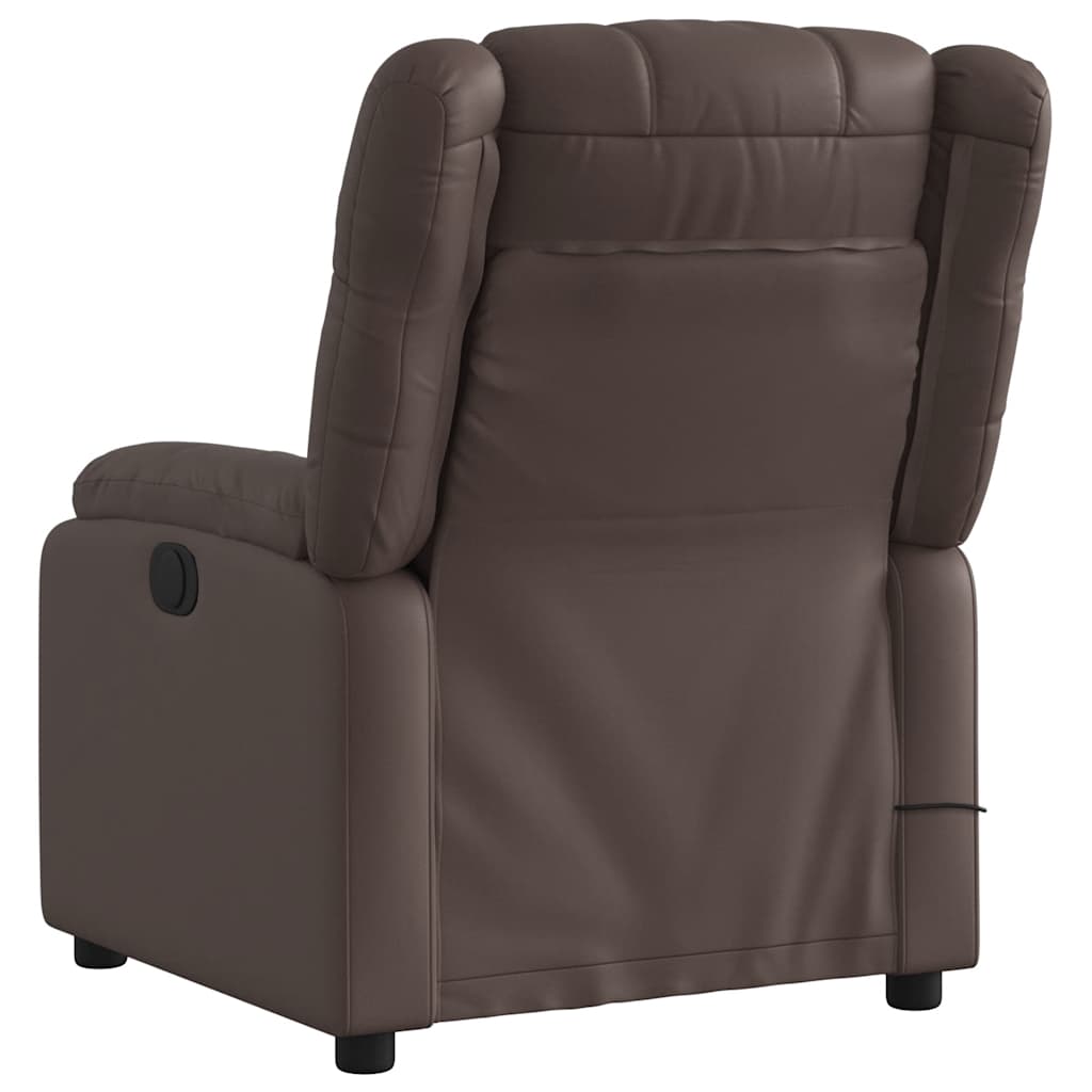 Poltrona de massagens reclinável couro artificial castanho