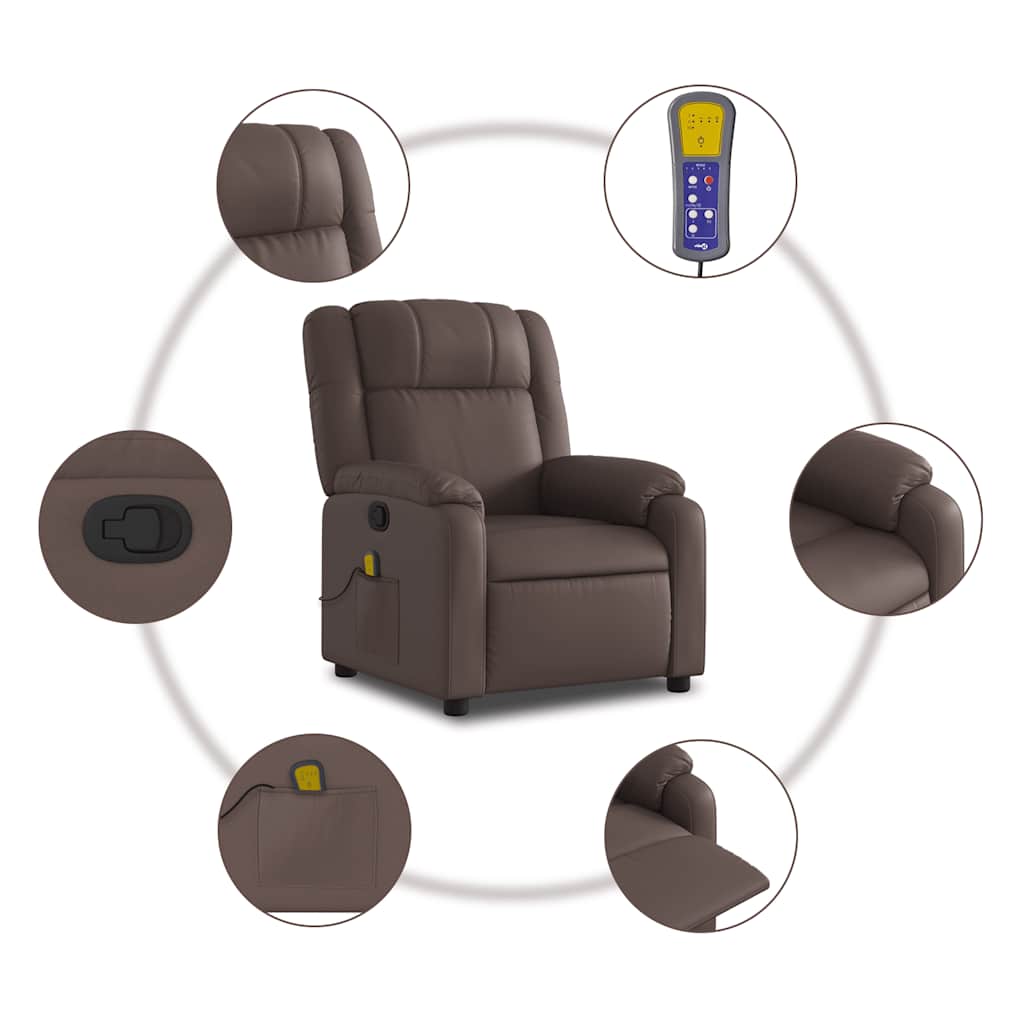 Poltrona de massagens reclinável couro artificial castanho