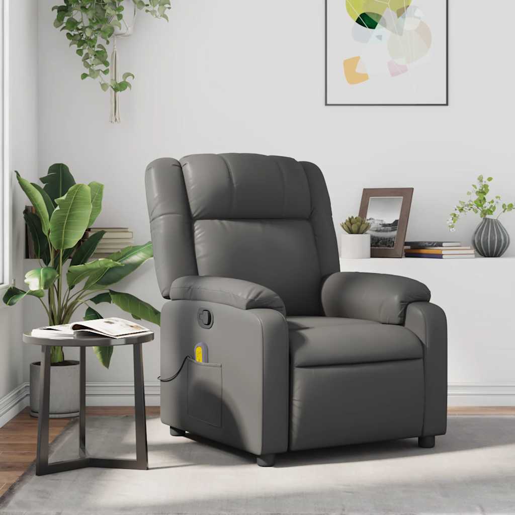 Poltrona de massagens reclinável couro artificial cinzento