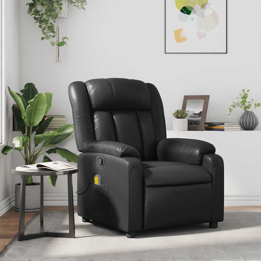 Poltrona de massagens reclinável couro artificial preto
