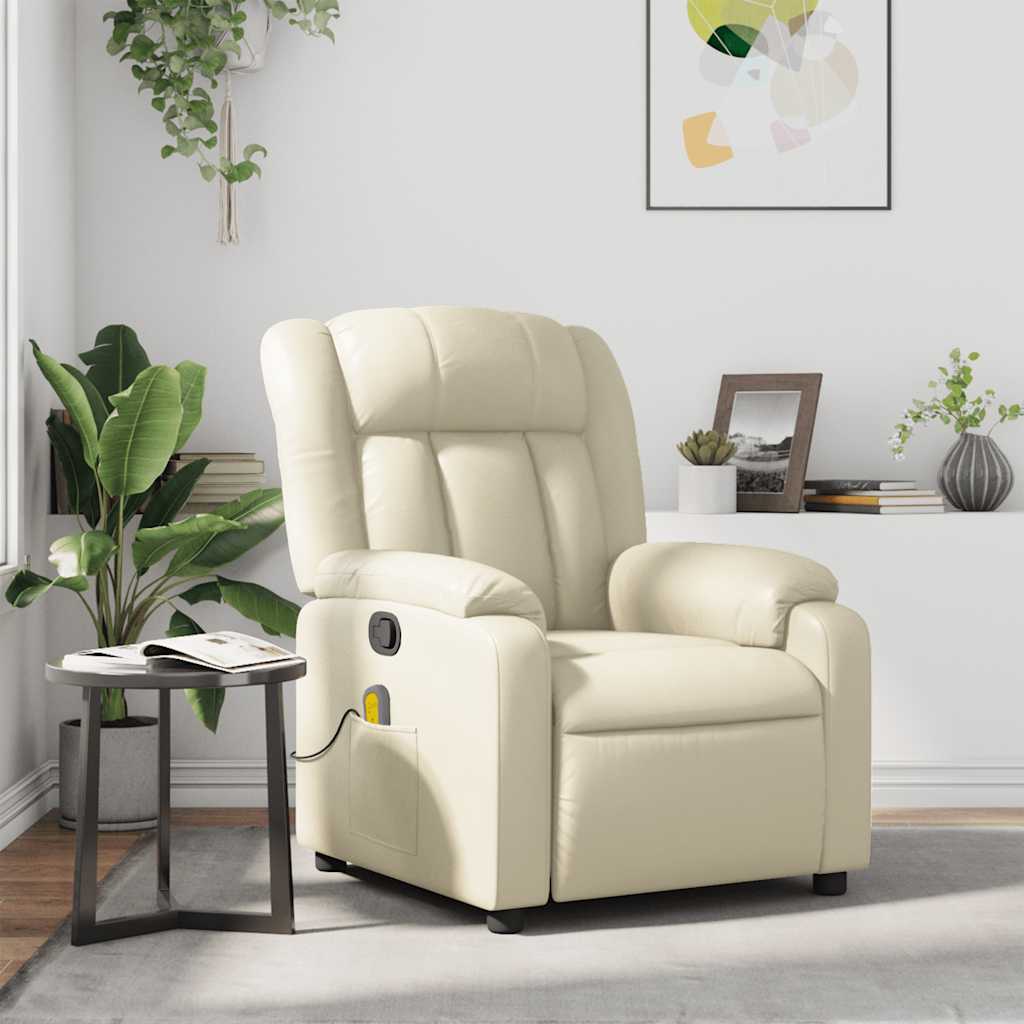 Poltrona de massagens reclinável couro artificial cor creme