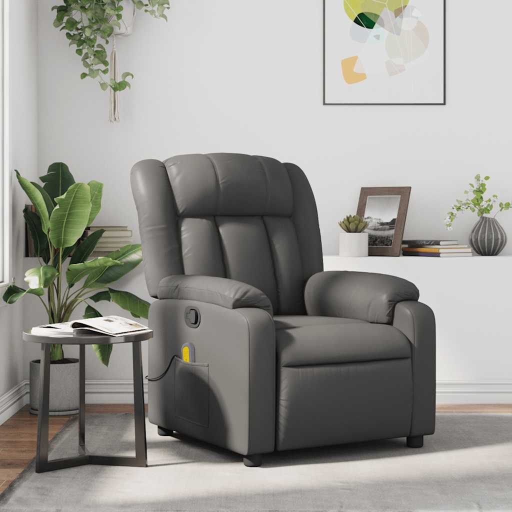 Poltrona de massagens reclinável couro artificial cinzento