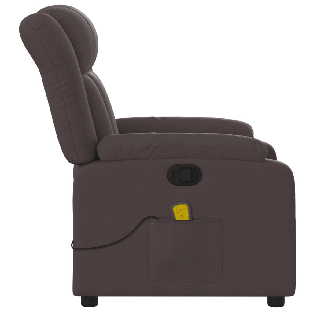 Poltrona de massagens reclinável tecido castanho-escuro