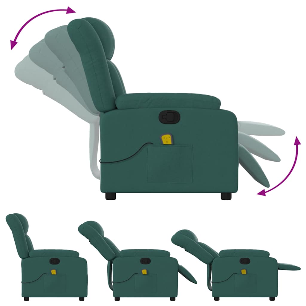 Poltrona de massagens reclinável tecido verde-escuro