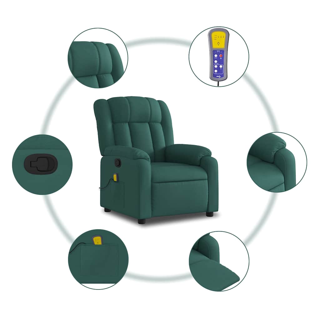 Poltrona de massagens reclinável tecido verde-escuro