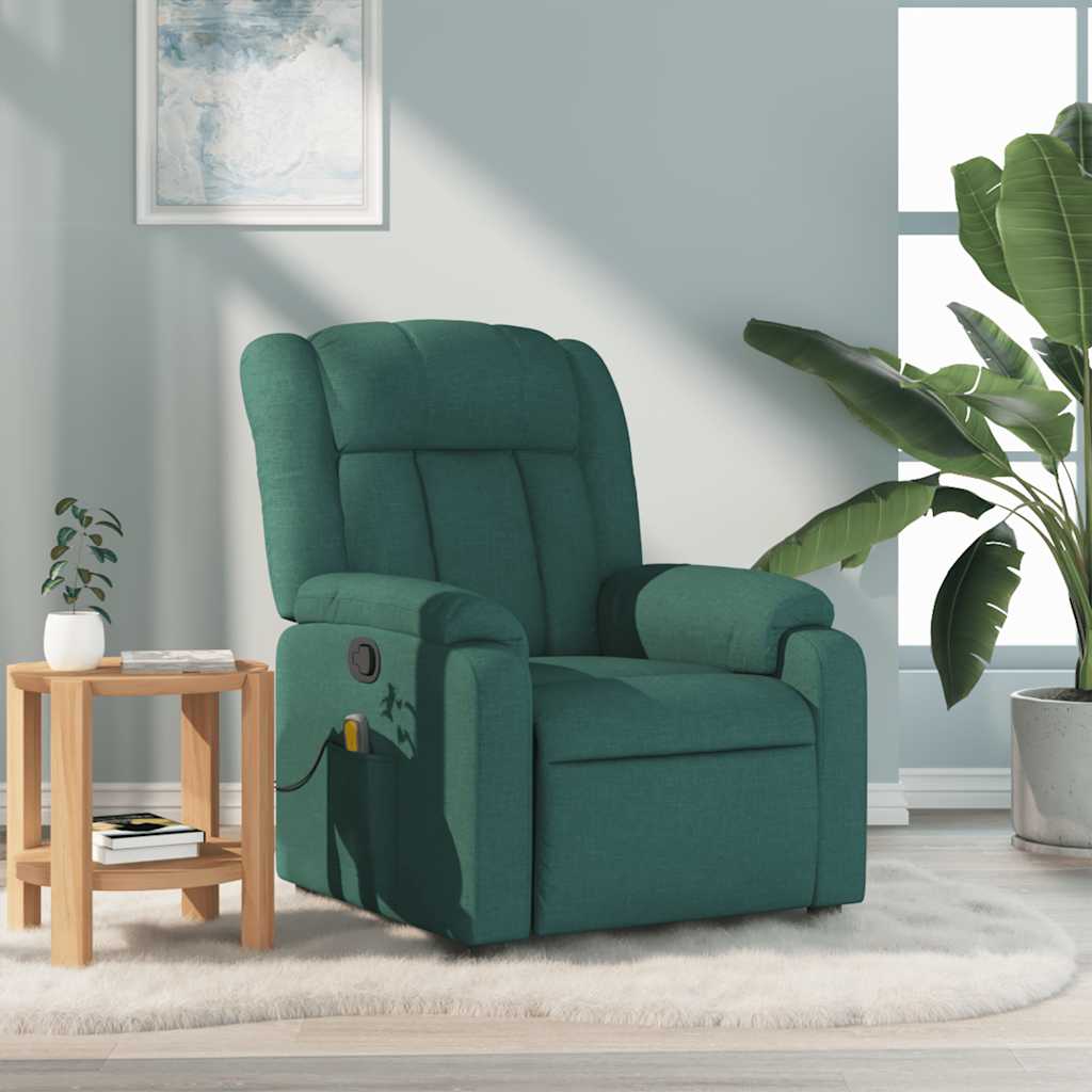 Poltrona de massagens reclinável tecido verde-escuro