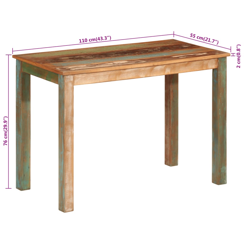 Mesa de jantar 110x55x76 cm madeira recuperada maciça