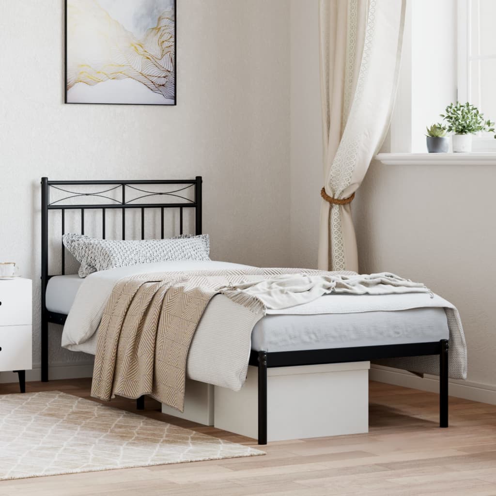 Estrutura de cama metal s/ colchão c/ cabeceira 75x190 cm preto
