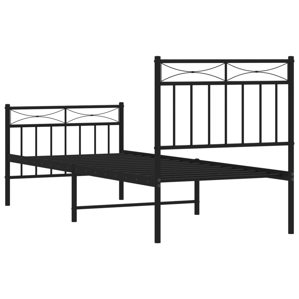 Estrutura de cama com cabeceira e pés 75x190 cm metal preto