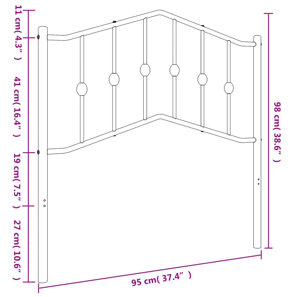 Cabeceira de cama 90 cm metal preto