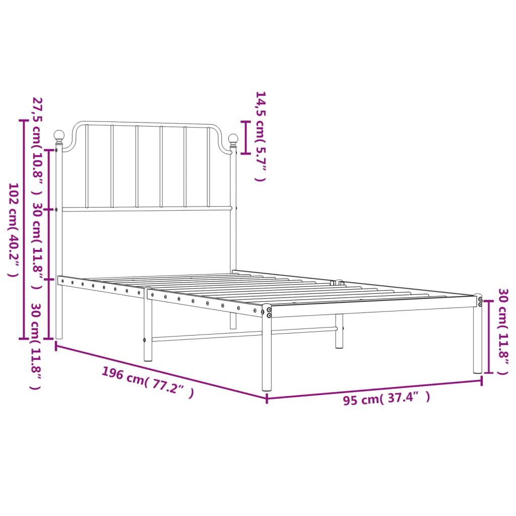 Estrutura de cama com cabeceira 90x190 cm metal branco
