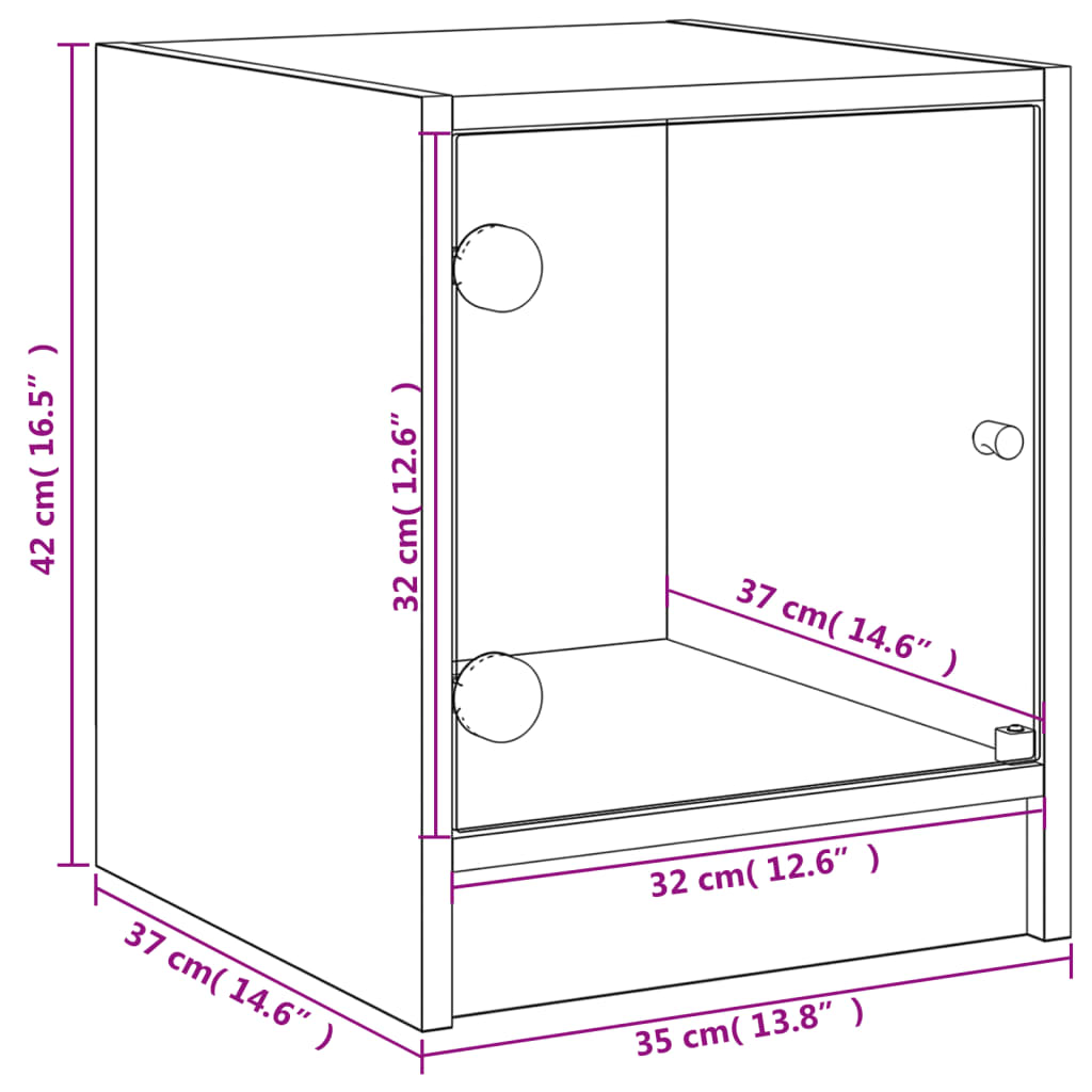 Mesa de cabeceira c/ porta de vidro 35x37x42 cm cinzento sonoma