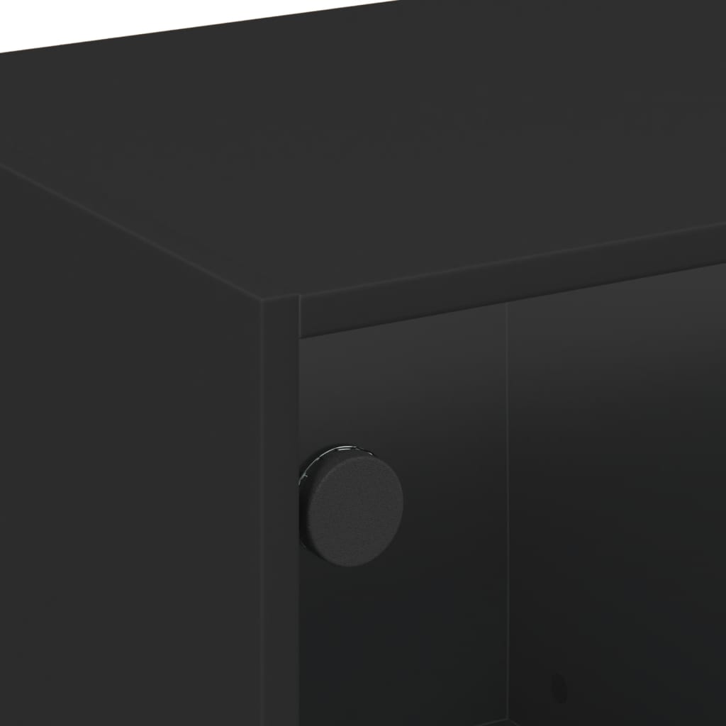 Móvel de TV c/ portas de vidro 68x37x42 cm preto