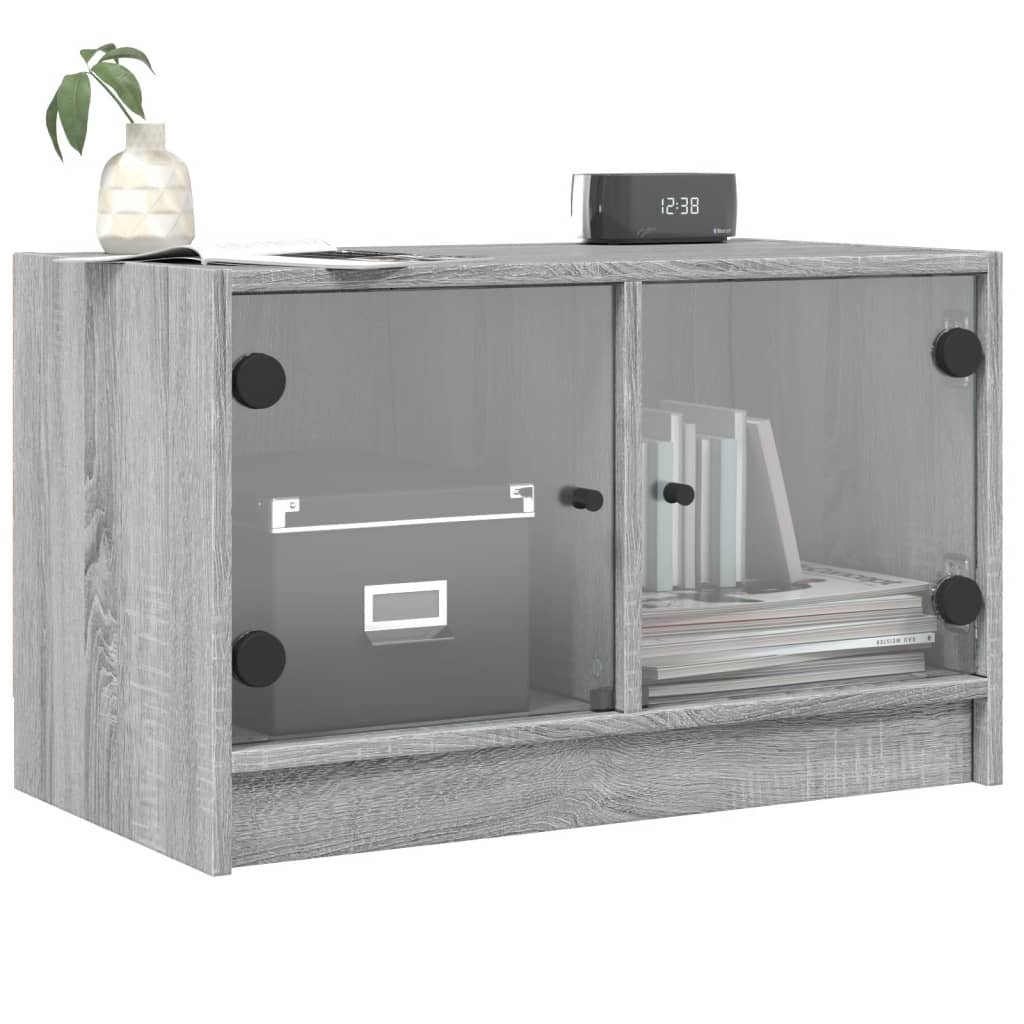 Móvel de TV c/ portas de vidro 68x37x42 cm cinza sonoma