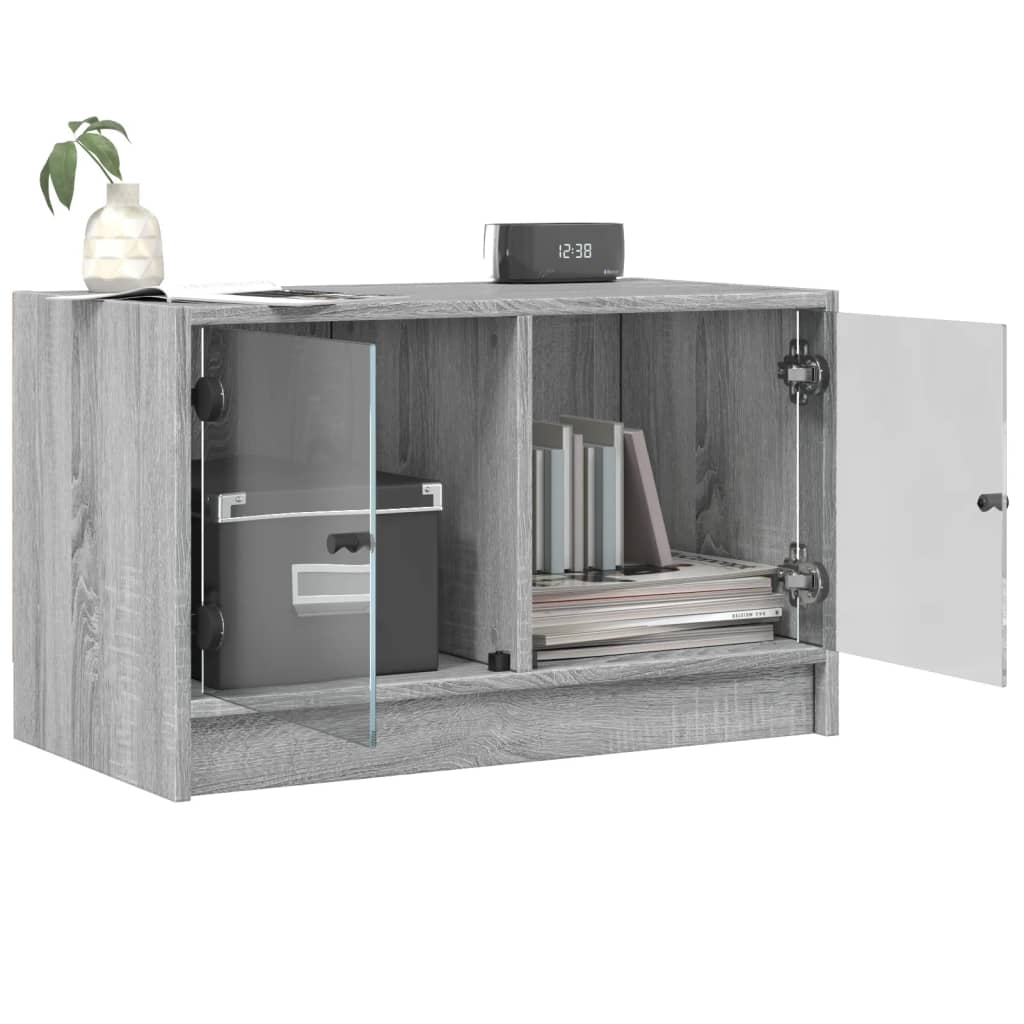 Móvel de TV c/ portas de vidro 68x37x42 cm cinza sonoma