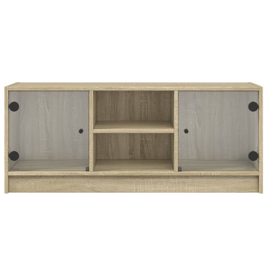 Móvel de TV c/ portas de vidro 102x37x42 cm carvalho sonoma