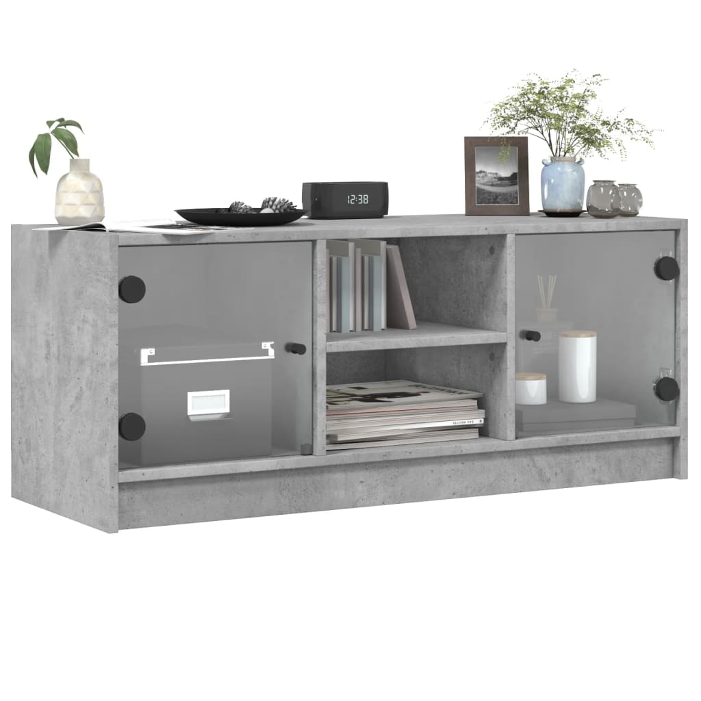 Móvel de TV c/ portas de vidro 102x37x42 cm cinza cimento