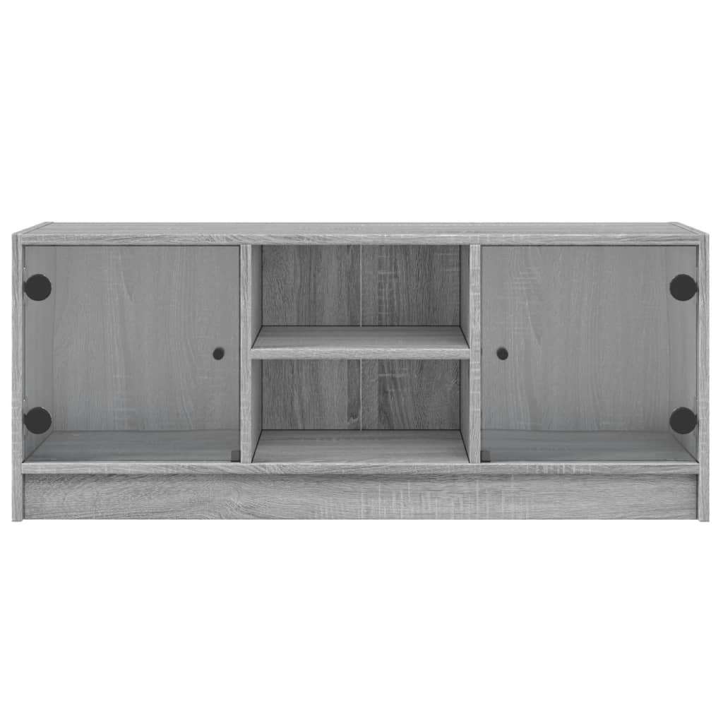 Móvel de TV c/ portas de vidro 102x37x42 cm cinza sonoma