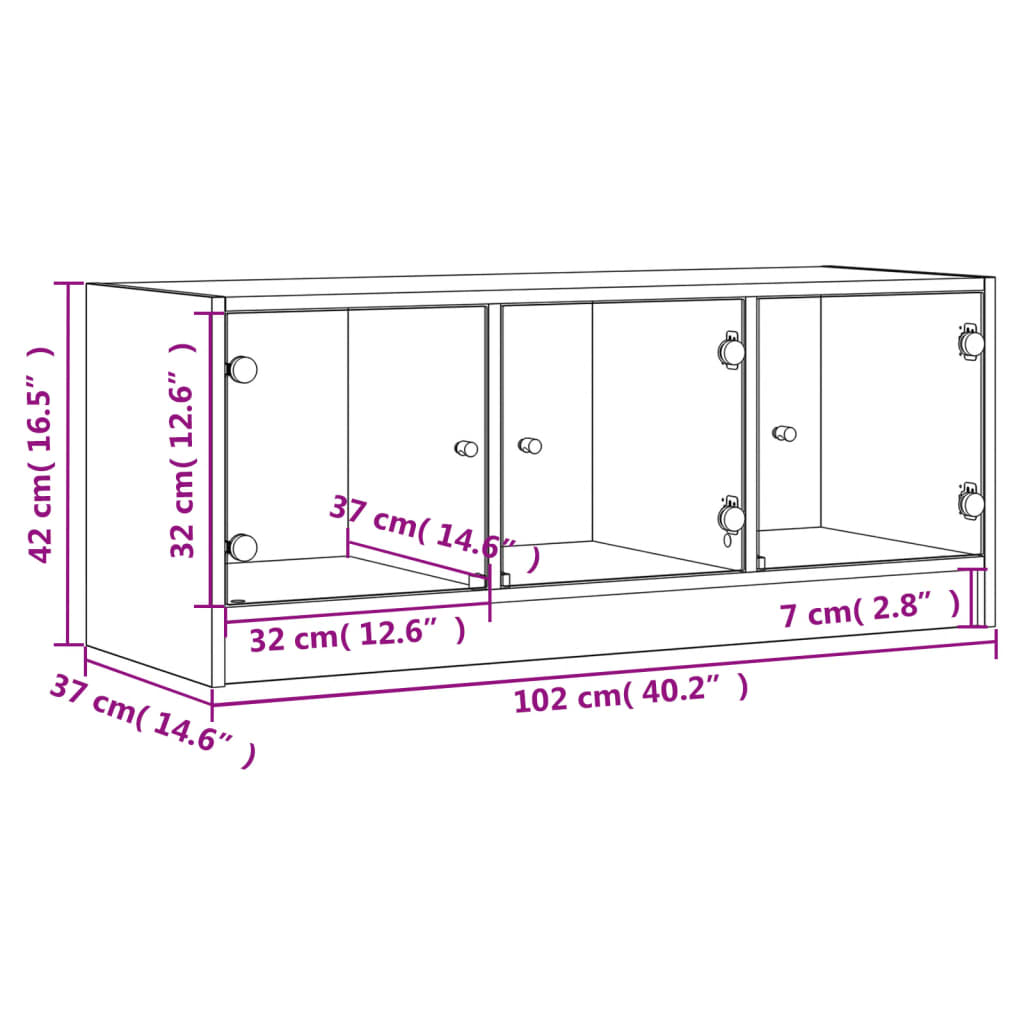 Móvel de TV c/ portas de vidro 102x37x42 cm carvalho fumado