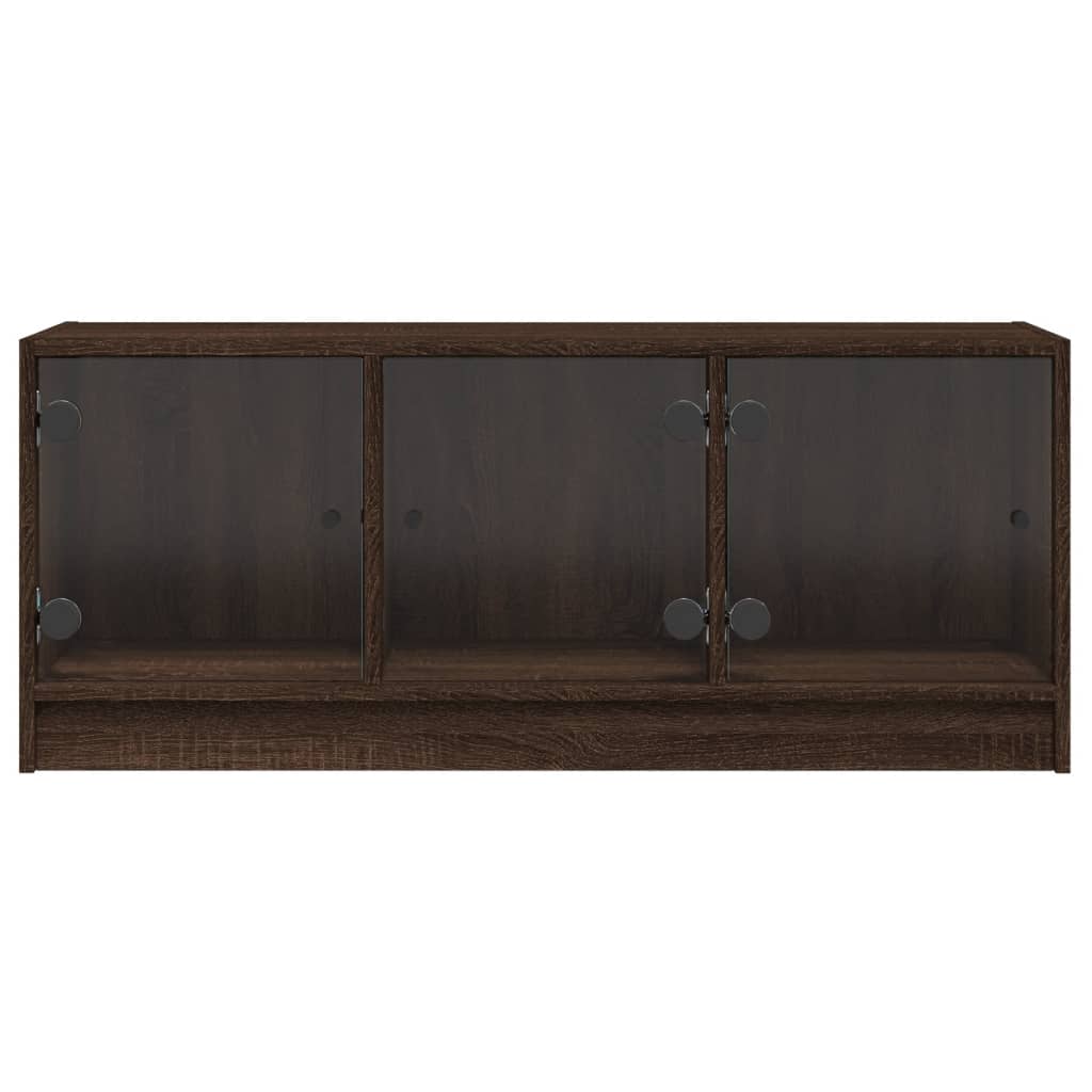 Móvel de TV c/ portas de vidro 102x37x42 cm carvalho castanho