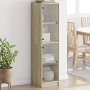 Aparador alto c/ portas de vidro 35x37x142 cm carvalho sonoma