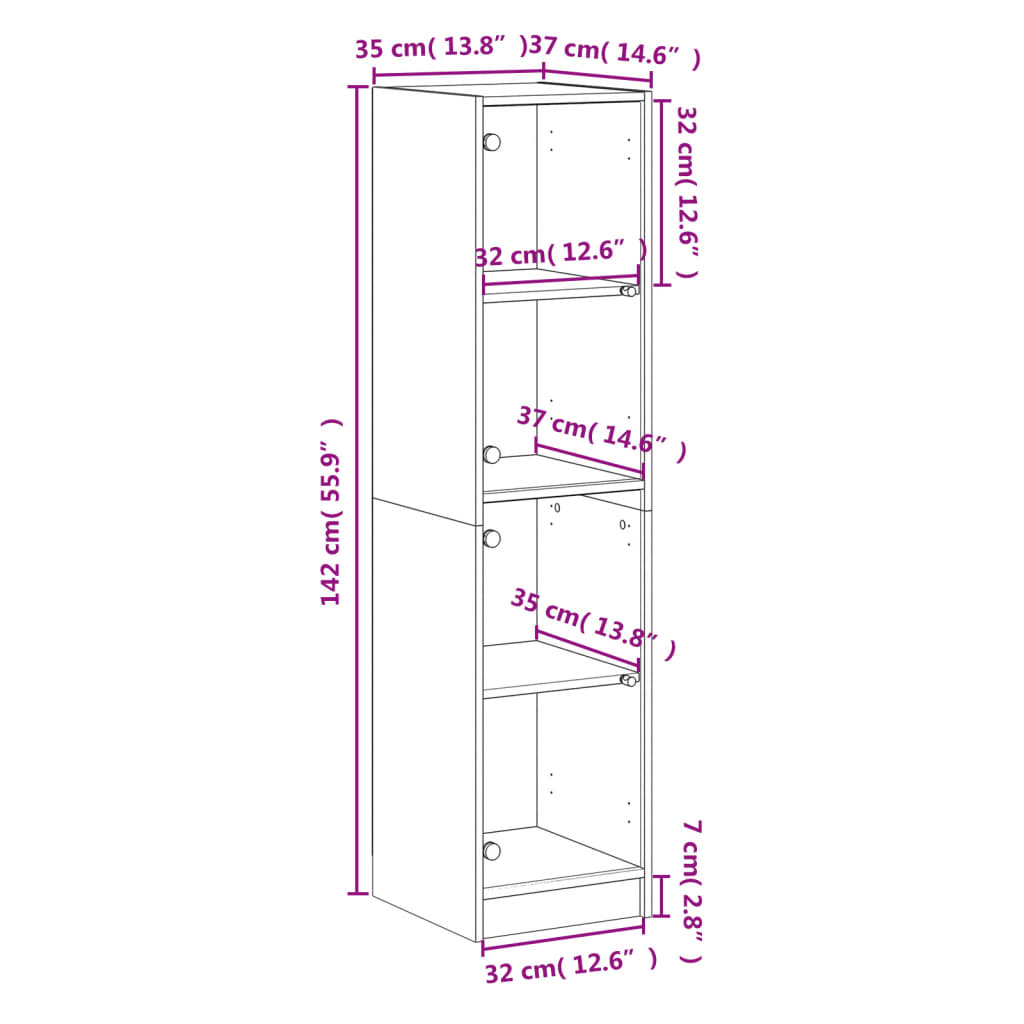 Aparador alto c/ portas de vidro 35x37x142 cm cinza cimento